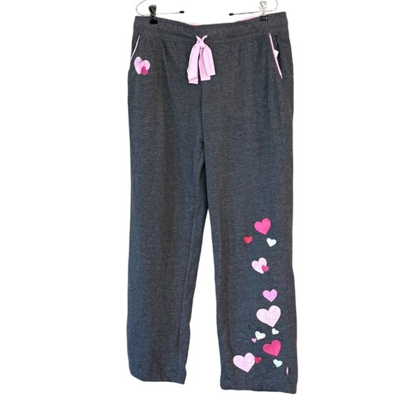 Nick & Nora Women's Heart Trimmed Sweat Pants Pajama Bottoms Gray Size L NWT - Picture 1 of 8